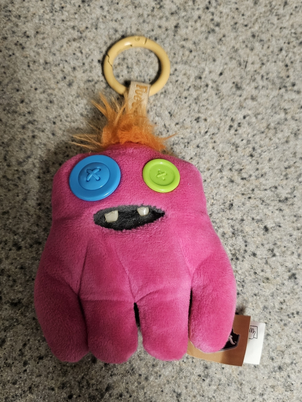 Fuggler Pink Monster Plush Keyring with Blue & Lime Button Eyes by